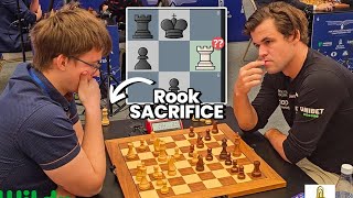 Magnus Carlsen's opponent sacrifices a ROOOK!! | Tsaruk vs Carlsen | World Blitz 2023