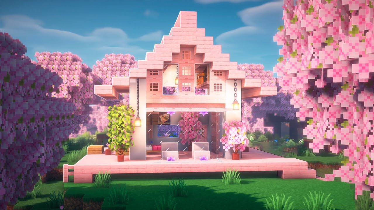 How to Build a Simple Cherry Blossom House in Minecraft - YouTube