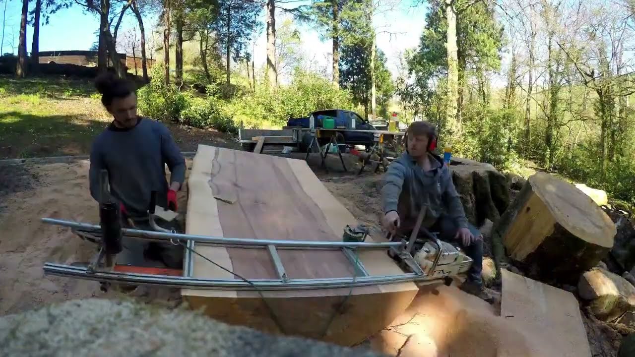 Slabbing up a Massive Beech Tree With a Chainsaw Mill