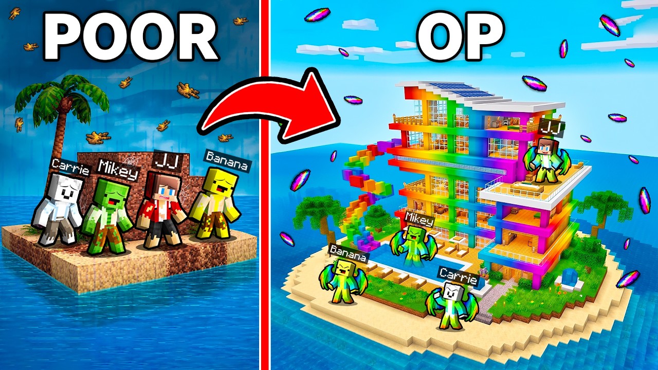 JJ , Mikey and Friends: POOR to OP Island House in Minecraft - Maizen