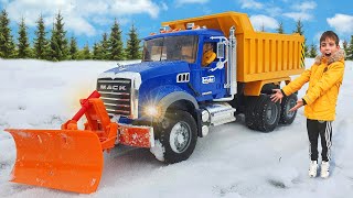 Tractor Case cannot pass Dump Truck Mack cleared snow from the road