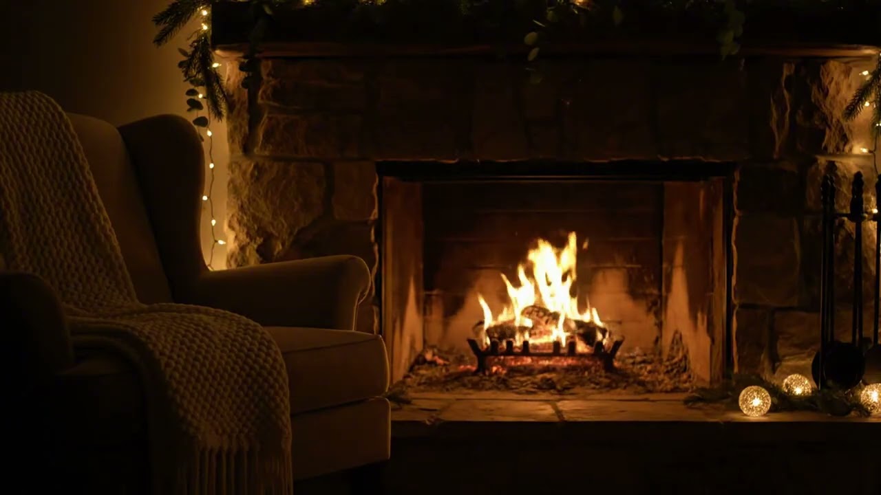4K Cozy Fireplace Ambience | Warm Fire Sounds | Calm Living Room Atmosphere