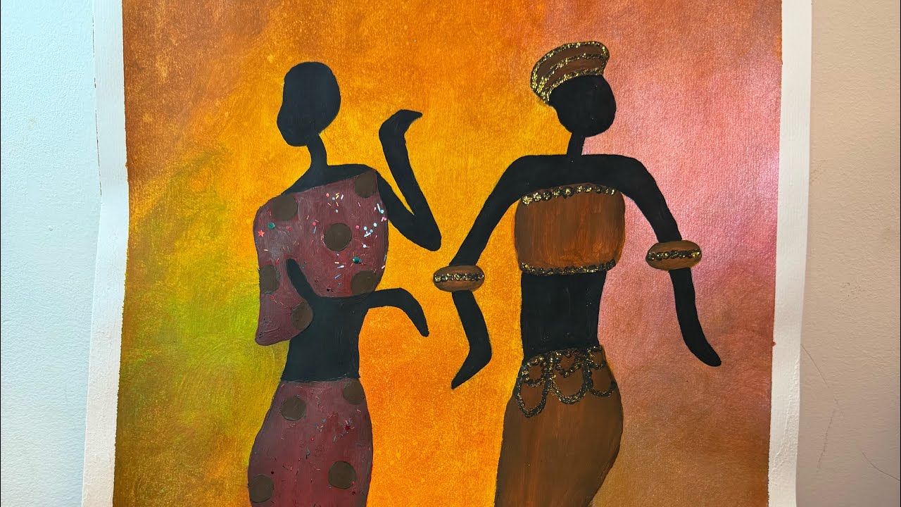 African Silhouette Painting | Easy Acrylic Painting Tutorial | Sunset Background Art