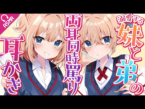 【耳かき/ASMR】溺愛する妹と弟の両耳同時罵り耳かき【English subs/バイノーラル】