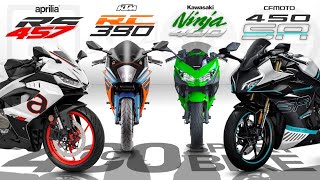2024 Aprilia RS457 vs KTM RC390 vs Ninja 400 vs 450SR  ┃ Which 400cc Sportbike Takes the Crown?