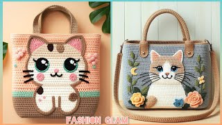 Beautiful Cats Pattern Crochet Handbags Design/Cute Cats Tote bags 2024