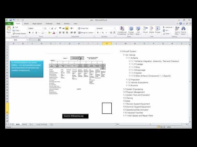 Create a Work Breakdown Structure (WBS) Outline or Dictionary in Excel 
