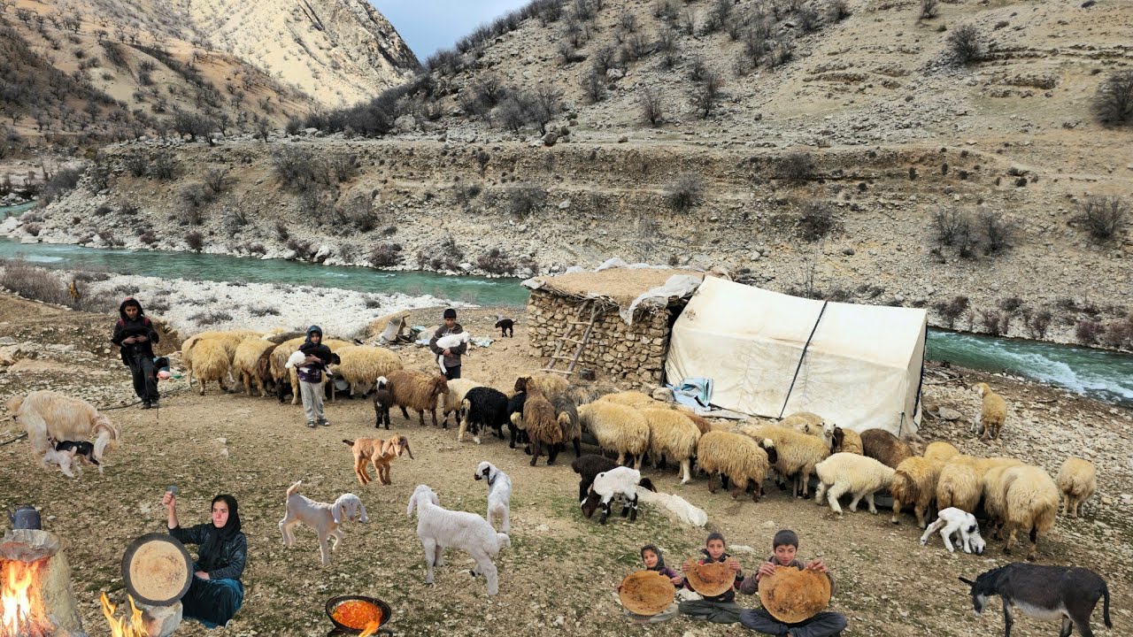 Кочевая жизнь | Выпас скота 🐏 Мать-одиночка с тремя детьми строит очаг 🔥 Выживание на реке