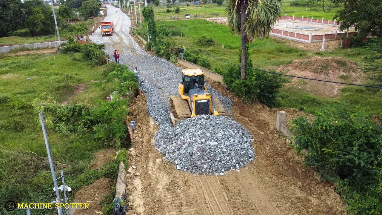 So Cool Driver Bulldozer Pushing Gravel Making New Road & Dump truck Unloading Gravel