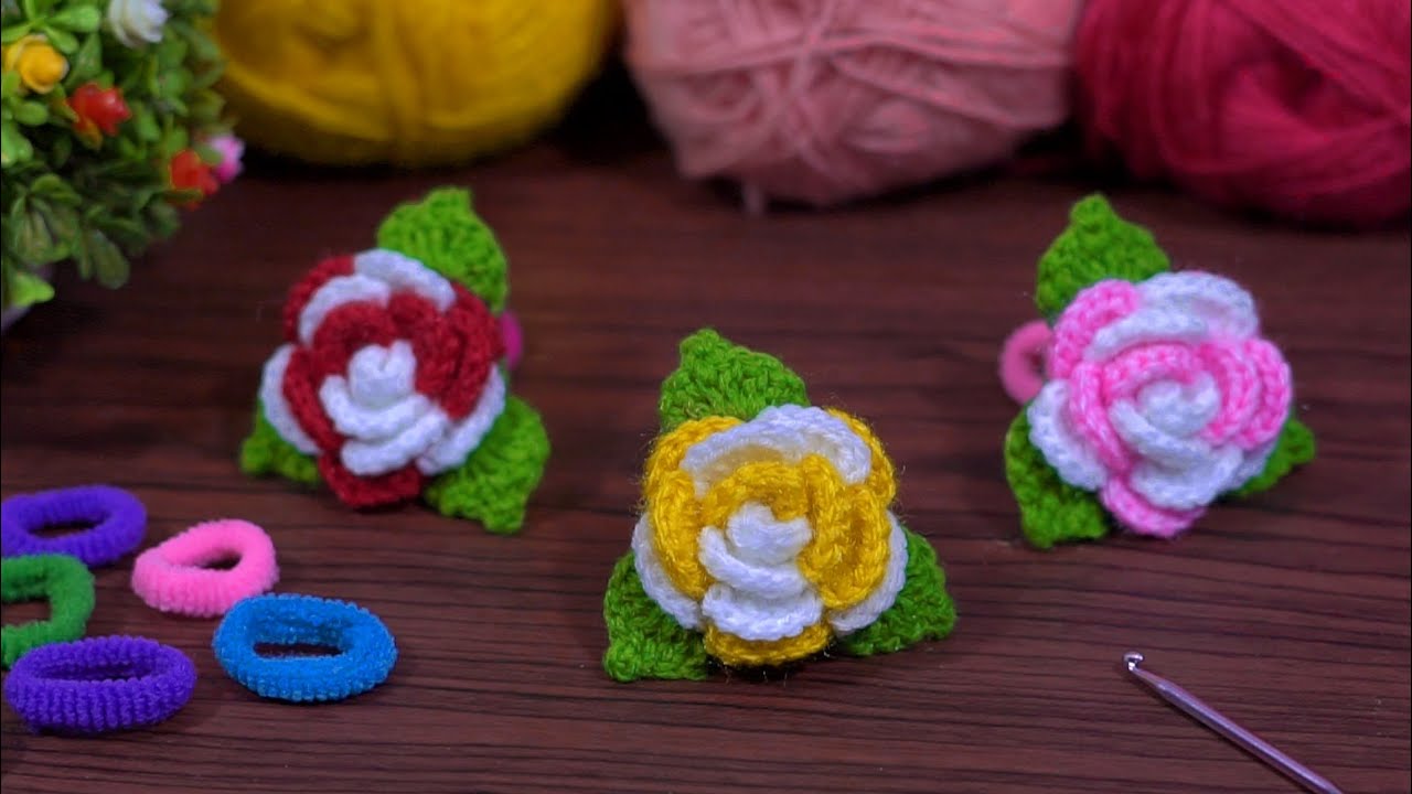 How Beautiful‼️Crochet Rose Hair Ties #Crochet Tutorial #Flower Hair Tie #örgü model #step by step