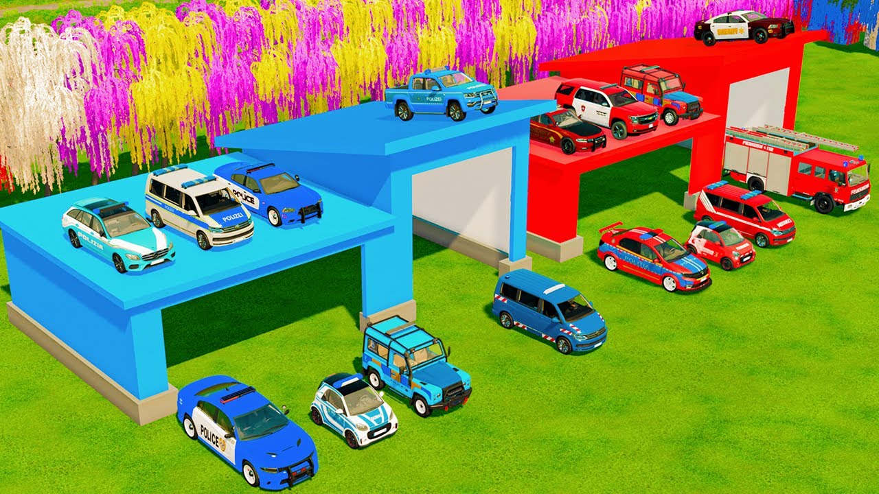 TRANSPORTING CARS, AMBULANCE, POLICE CARS AND FIRE TRUCKS WITH TRUCKS! - FARMING SIMULATOR 22