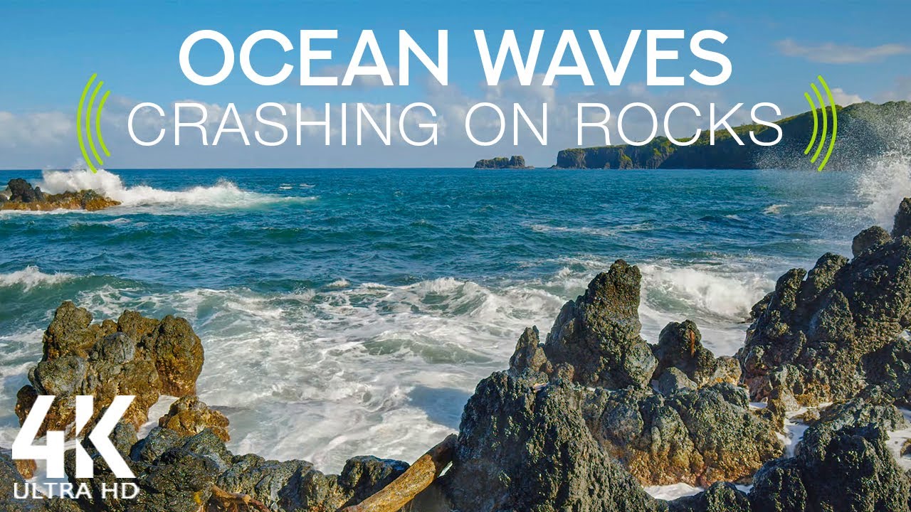 8 HOURS Relaxing Sound of Ocean Waves Crashing on Rocks - Scenic Ocean Views of Maui Island