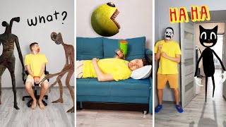 Siren Head, Cartoon Cat,  Angry Pac-man and monsters SCP in real life /Compilation #shorts