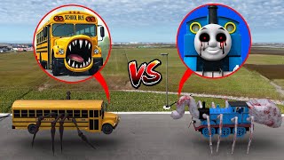 Drone Catches SCHOOL BUS EATER vs CURSED THOMAS THE TRAIN IN REAL LIFE!!