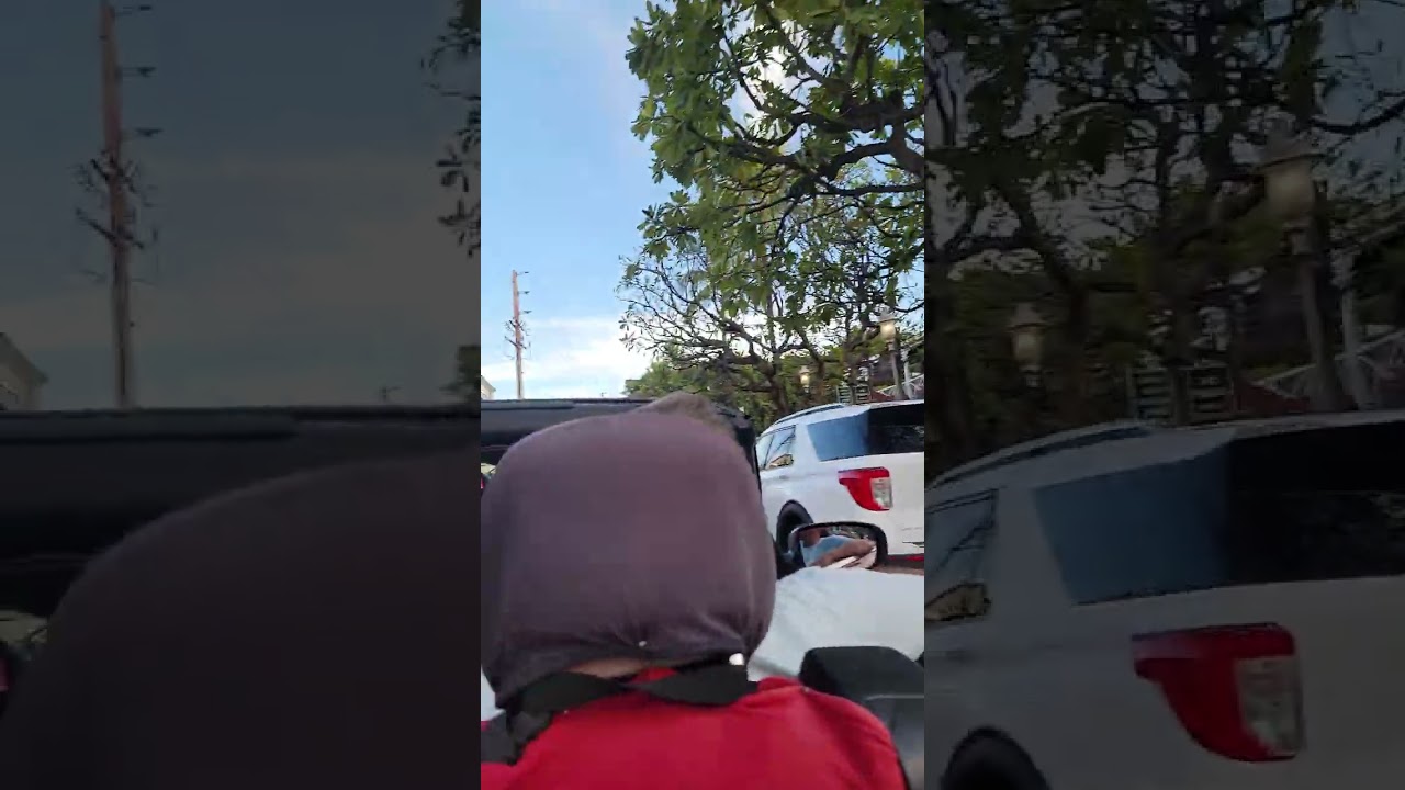 Driving in tropical town