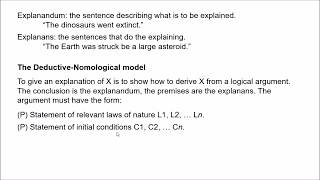 Scientific Explanation 1 - The Deductive-Nomological Model