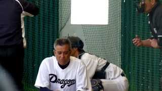 20140221  ブルペン（松井捕手、友利、達川コーチ）　@北谷