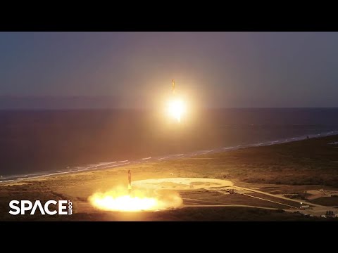 Check out the Falcon Heavy takeoff and landing.  The fifth time that the giant SpaceX rocket has been launched into space.