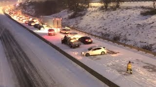 Car pileup with 30+ vehicles kills one person