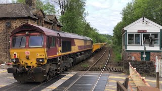 DB Cargo 66200 - 66176 T&T 6L42 Buxton - Bescot Up Engineers @ Furness Vale, 28/5/23.