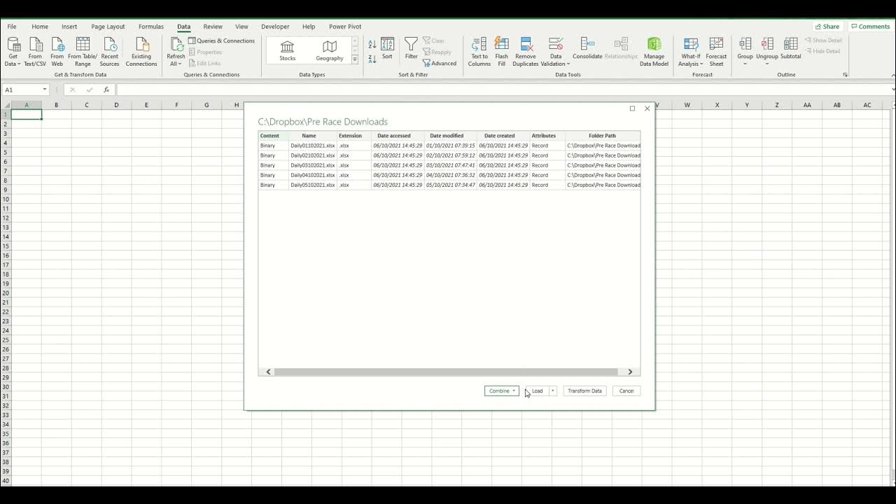 Using Power Query to combine multiple horse racing files in an Excel