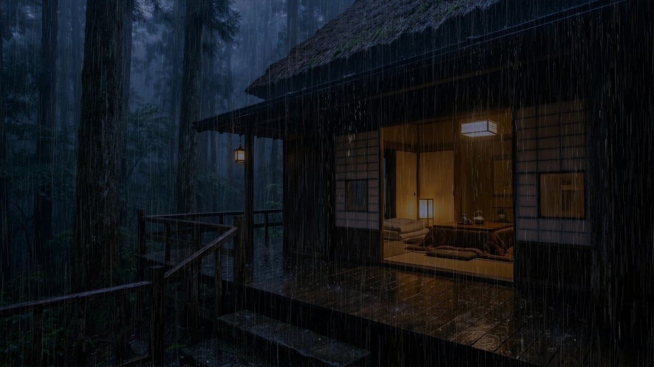 Relaxing Rain at a Secluded Forest Cabin with Cozy Night Ambience for ...