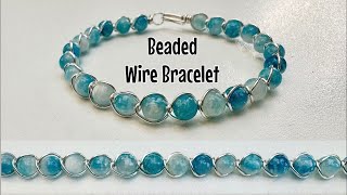 How to make a beaded wire bracelet - simple twist design with beautiful blue beads