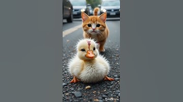 cat saves a little duck🥹#cat #ai #fyp #shorts