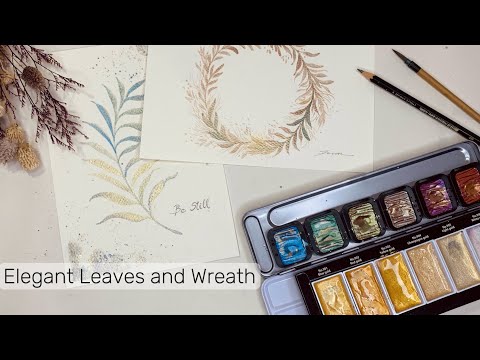 | Water Color | Elegant Leaves and Wreath