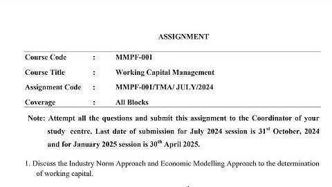 IGNOU MMPF - 001 Solved Assignment July 2024 Jan 2025 PDF | MBA | Working Capital Management