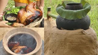 Yummy Cooking Roasted Chicken with Honey and Smoke It in the Pot with Beehive