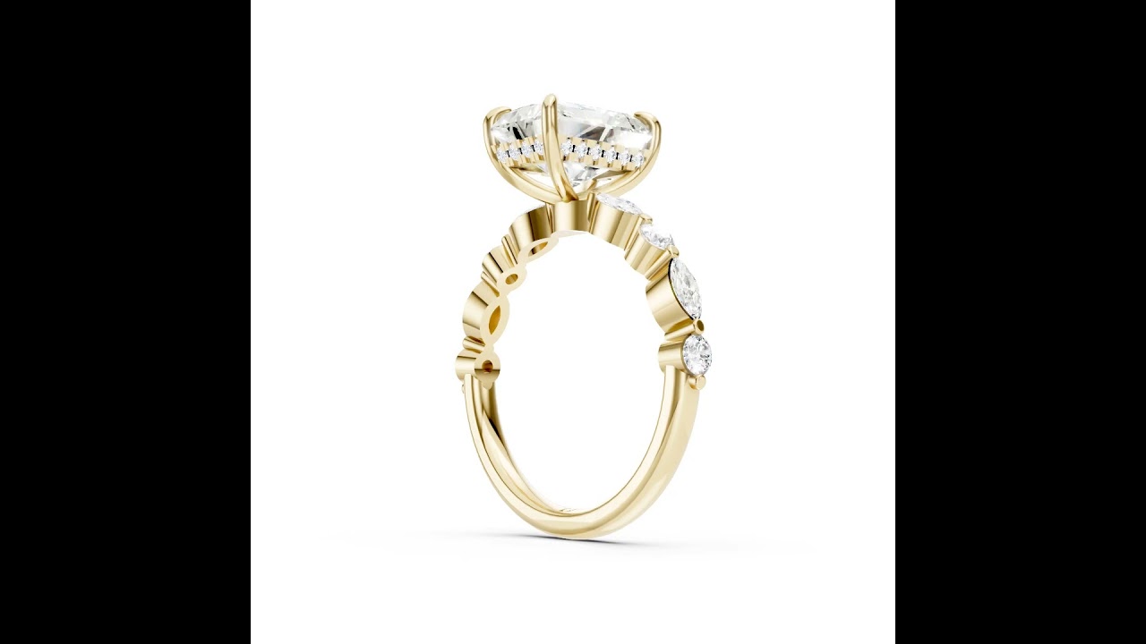 Radiant Cut Diamond Alternating Round And Marquise Engagement Ring