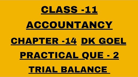 CLASS - 11 | ACCOUNTANCY | CHAPTER -14 | PRACTICAL QUE -2 | TRIAL BALANCE  | DK GOEL