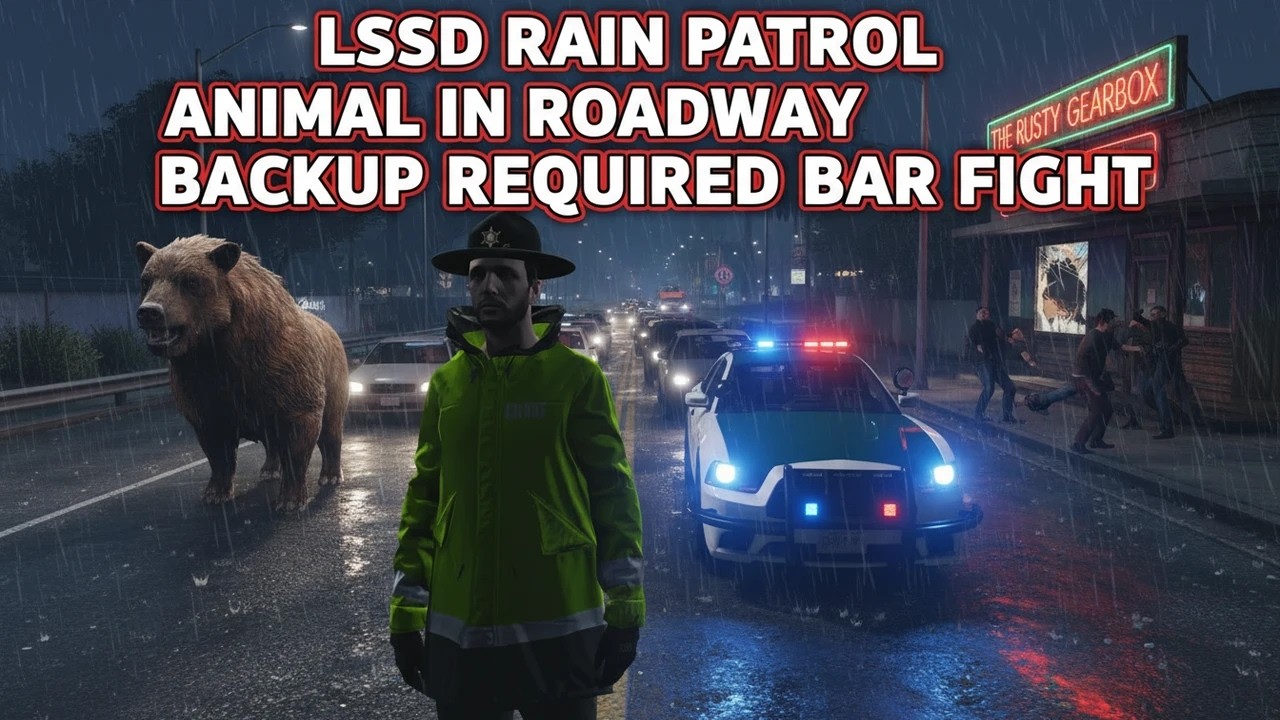 LSSD Rain Patrol | Animal in Road Way | Beckup Required | Bar Fight | LSPDFR | GTAV | GTA5 | Ghost P