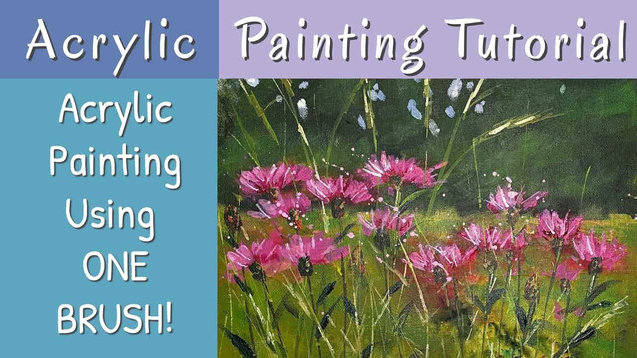 Acrylic Landscape Tutorial - Meadow With Thistles - Using One Brush ...