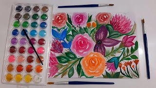 رسم الورد بالالوان المائيه|Drawing Rose's in water colors