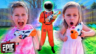 Nerf Battle:  Hero Kidz Use Nerf Blasters on Mystery Alien Invader From Space | Epic Toy Channel