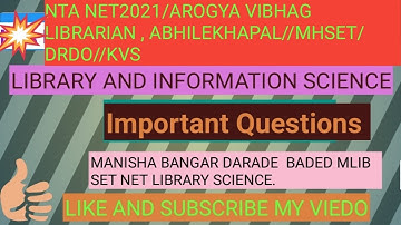 NTA NET 2021/AROGYA VIBHAG LIBRARIAN/MHSET Important Questions Library And Information Science