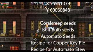 Starbound Coral Creep and Bolt Bulb seeds. Plus Recipes for Automato Stew and Copper Key Pie.