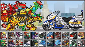 Velociraptor Cops Motorcycle VS Dinosaurs | Dino Robot Battle Arena