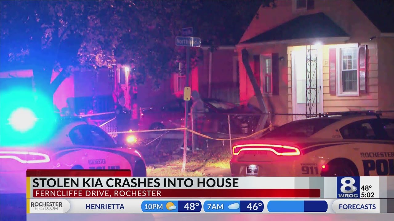 RPD searches for suspects after stolen Kia crashes into house - YouTube