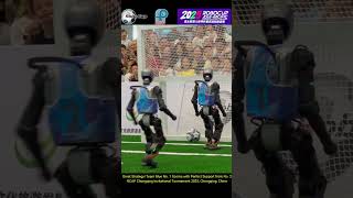 Humanoid Soccer Team Blue No. 1 Scores in Front of Goal, No. 2 Right Behind | Real Football Teamwork