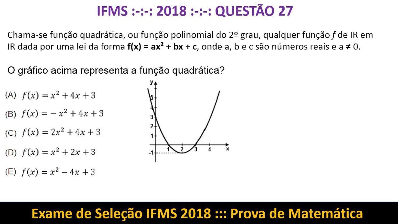 Função do 2° Grau #IFMS 2018 Q27 Prova de Matemática Exame de Seleção