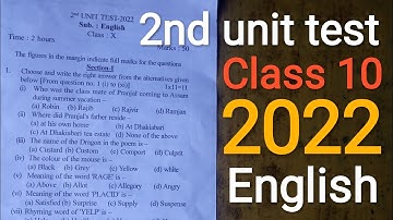 Class 10 2nd unit test 2022 - 2023 English Question paper