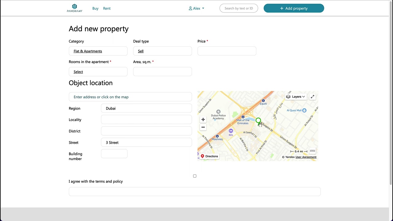 Dynamic map on the add real estate object form