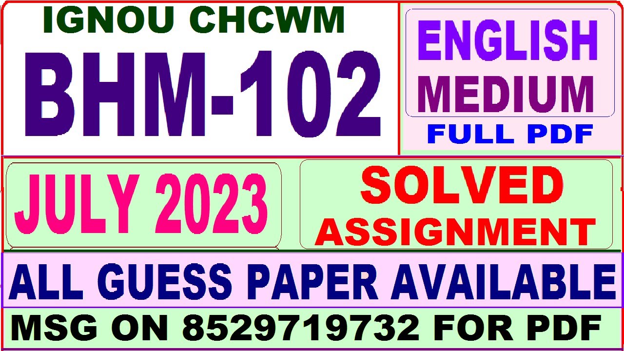 BHM 102 solved assignment 2023 / bhm 102 solved assignment july 2023 / ignou CHCWM bhm 102 2023-24