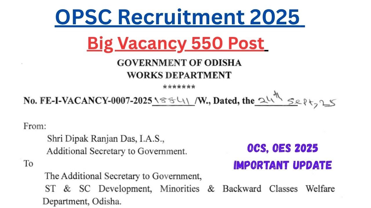 OPSC Recruitment 550 Post//OCS Recruitment 2025//OES Recruitment 2025 ...