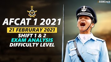 AFCAT 1 2021 Exam Analysis 21 February 2021 - Shift 1 & 2