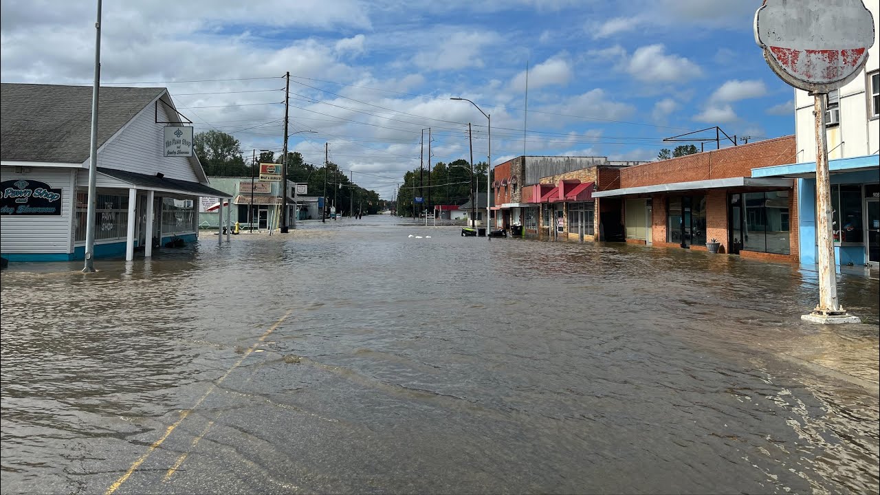 Flooding as seen in Whiteville on Thursday morning YouTube