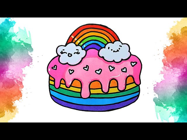 Como desenhar bolo arco íris kawaii ❤ desenhos para desenhar e pintar 😍  desenhando desenhos. 